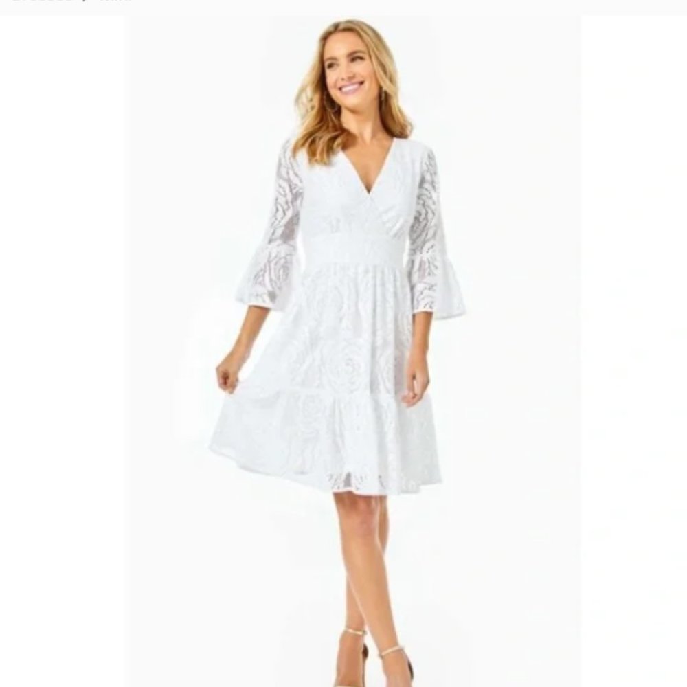 Lilly Pulitzer Cecelia Lace Fit & Flare in Bungalow Blossom Lace Dress 16 NEW